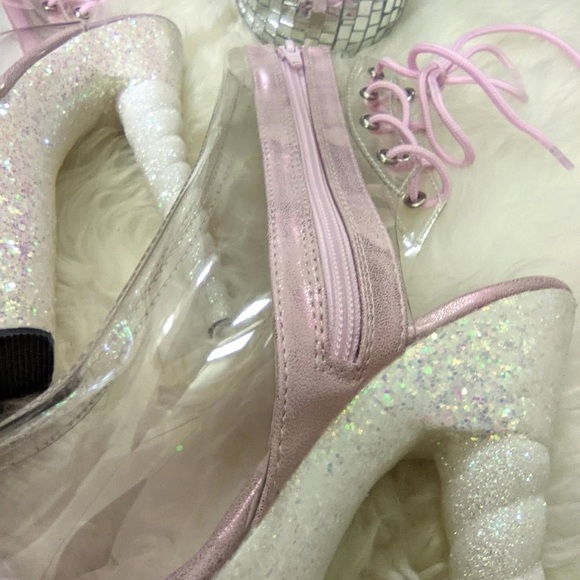 Pleaser Unicorn Pink and White Glitter Platform Heels - Picture 5 of 9